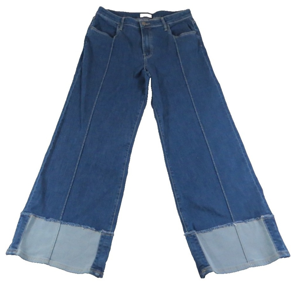 Kut From The Kloth Margo Wide Leg Jeans Women 12 High Rise Raw Hem Dark Wash EUC
